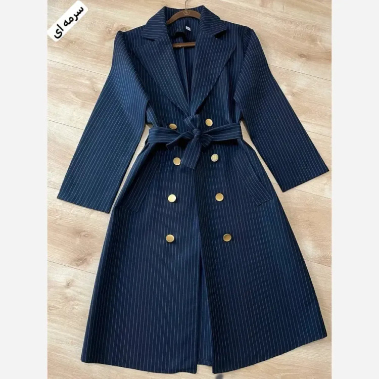 مانتو اسنا جنس دیپلمات کمربند دار رنگ مشکی طوسی سرمه ای سایز یک و دو