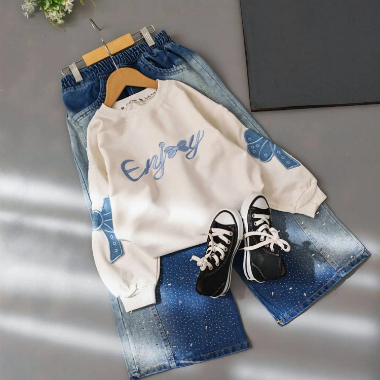 بلوز و شلوار جین دخترانه سایزبندی 50 تا 65