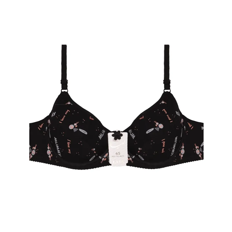سوتین نخی فنردار لایهدار مشکی طرح خرگوش