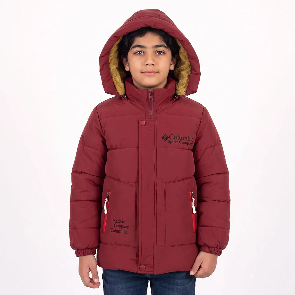 کاپشن پسرانه سیلیکونی کلمبیا رنگ زرشکی آستر خز کلاه دار
