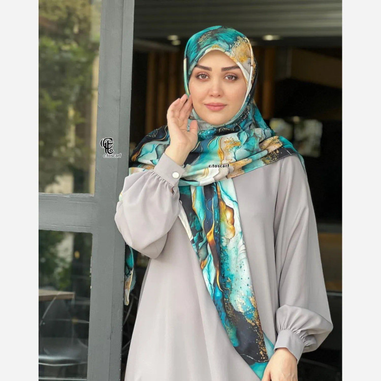 روسری نخی طرح لارا سایز 140 سبزآبی