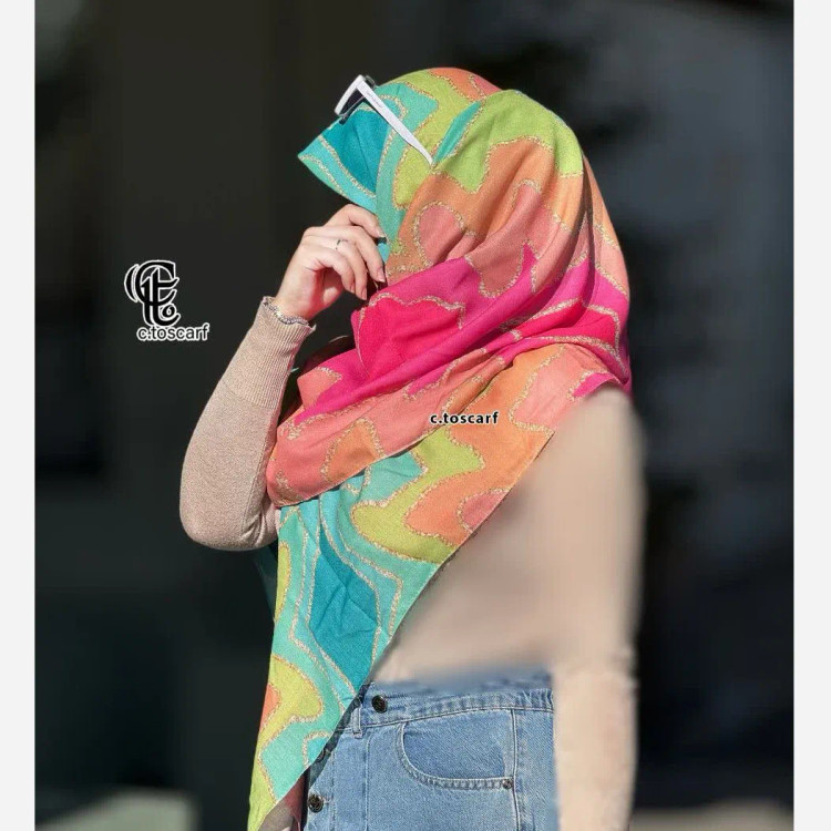 روسری نخ کاستوم طرح درسا قواره بزرگ سی تو دور چرخ دوز مزونی