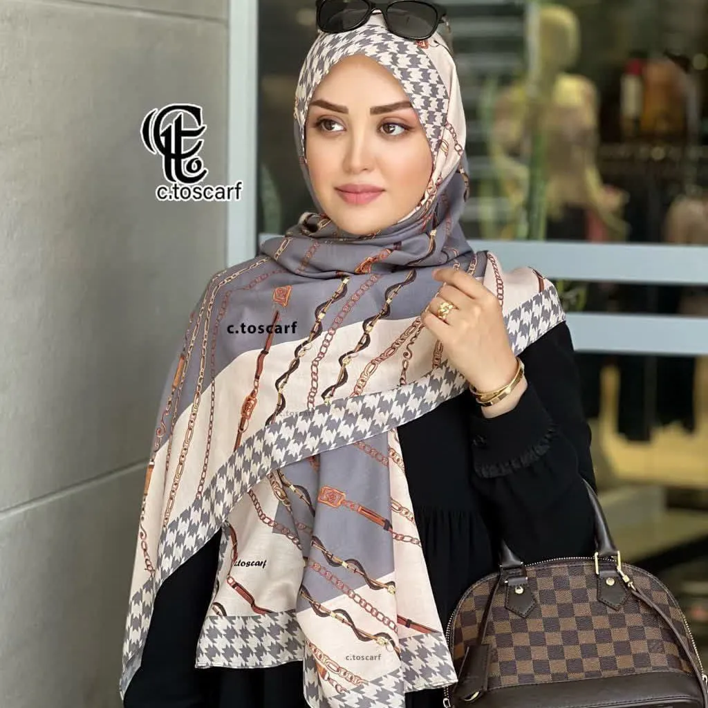 شال مجلسی نخ کاستوم طرح تسمه ای سایز 70 در 200 سانتی متر