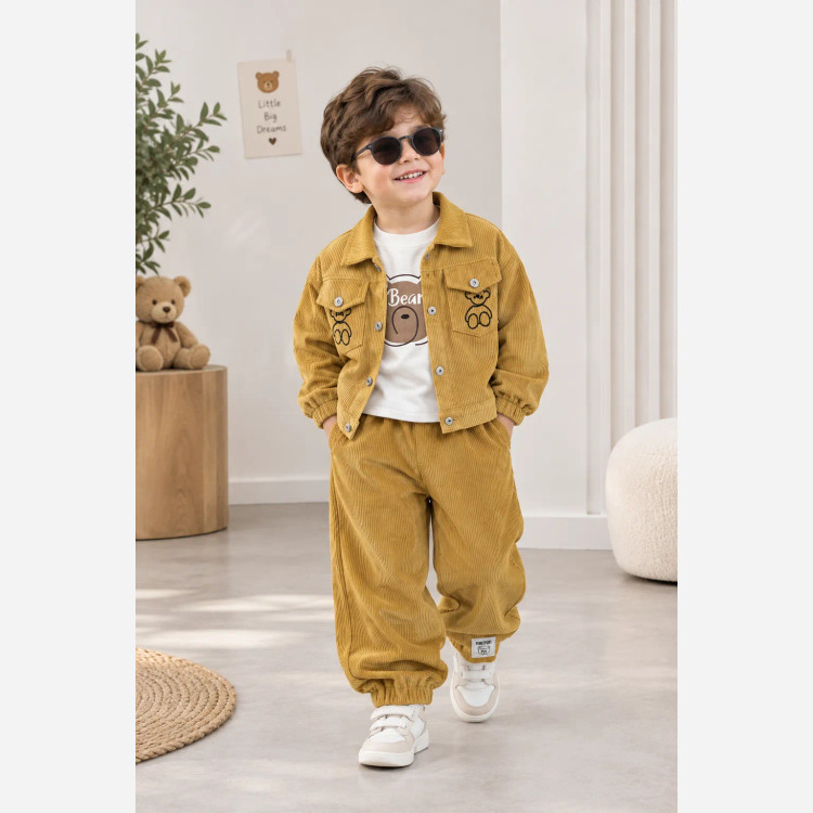 ست سه تیکه مخمل کبریتی اسپرت دخترانه و پسرانه 1 تا 5 سال و نیم