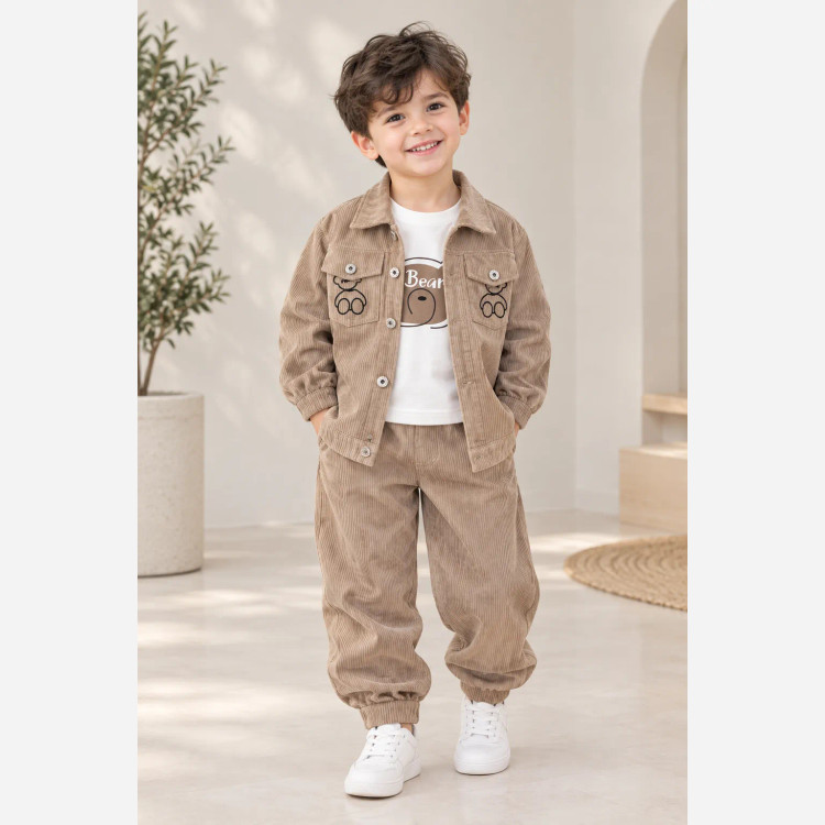 ست سه تیکه مخمل کبریتی اسپرت دخترانه و پسرانه 1 تا 5 سال و نیم