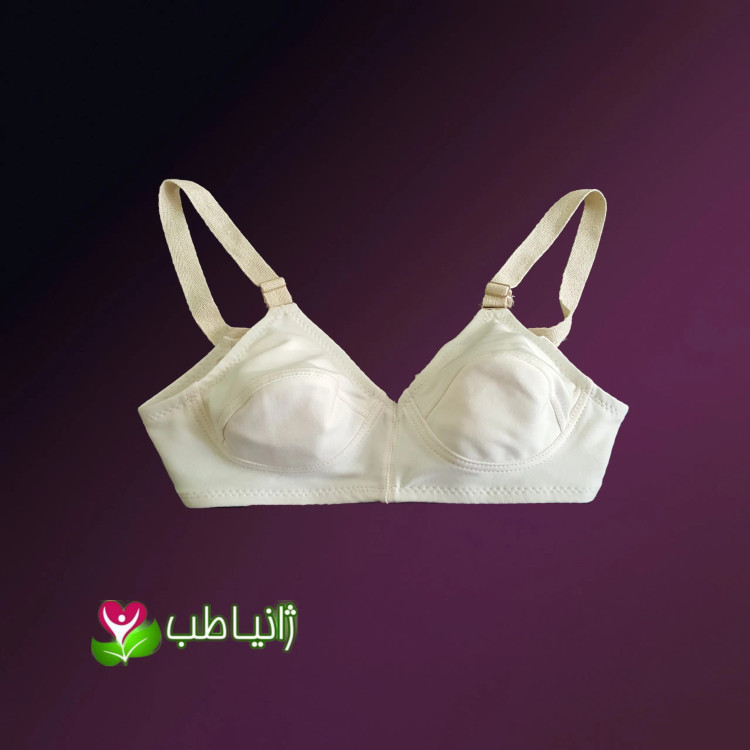 سوتین زنانه نخی الیاف طبیعی پنبه رنگ کرم روشن