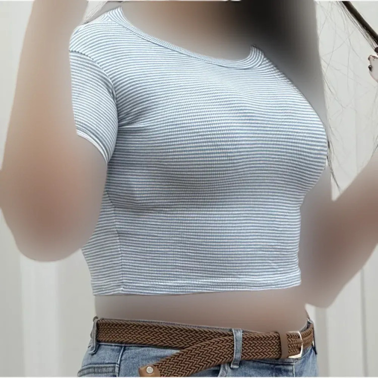 کراپ راه راه کبریتی چهارفصل زنانه دخترانه تنخور شیک سایز S M L XL XXL