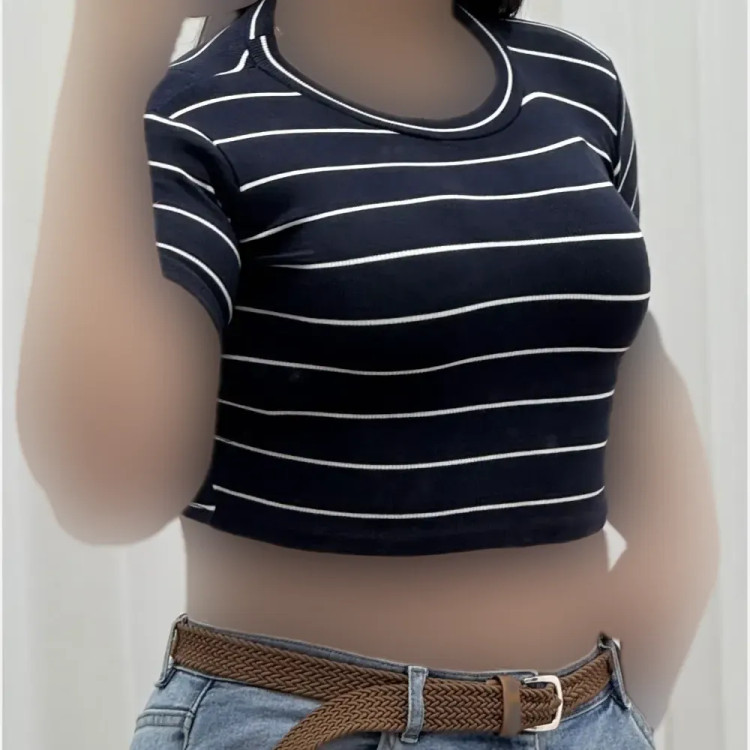 کراپ راه راه کبریتی چهارفصل زنانه دخترانه تنخور شیک سایز S M L XL XXL
