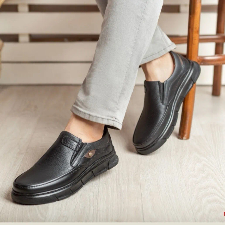 کفش چرم مردانه مدل میشل مشکی نیما کفش بندی طبی زیره پیو