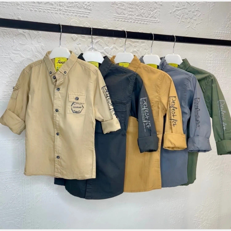پیراهن اسپرت پسرانه کتان ترک رنگ سرمه ای سایز 3 تا 12 سال