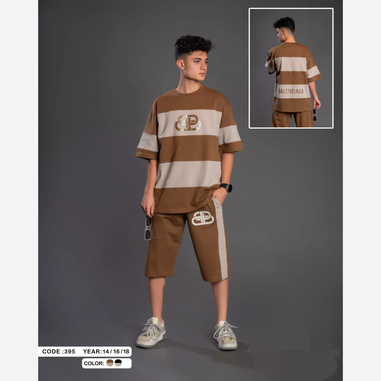 ست تیشرت و شلوارک پسرانه نوجوان قواره بزرگ پنبه دورس
