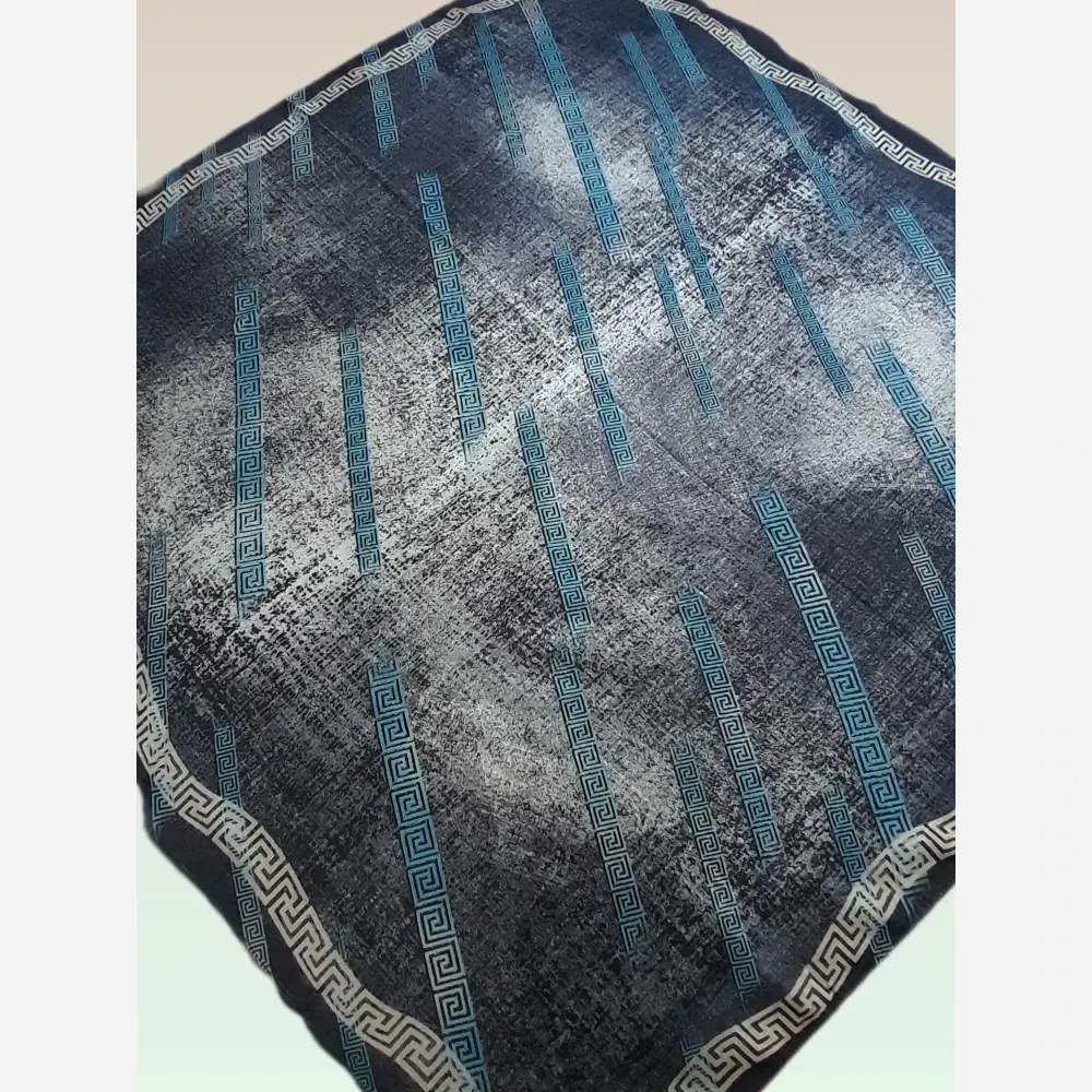 مینی اسکارف نخی طوسی و آبی قواره 90 سانتی متر