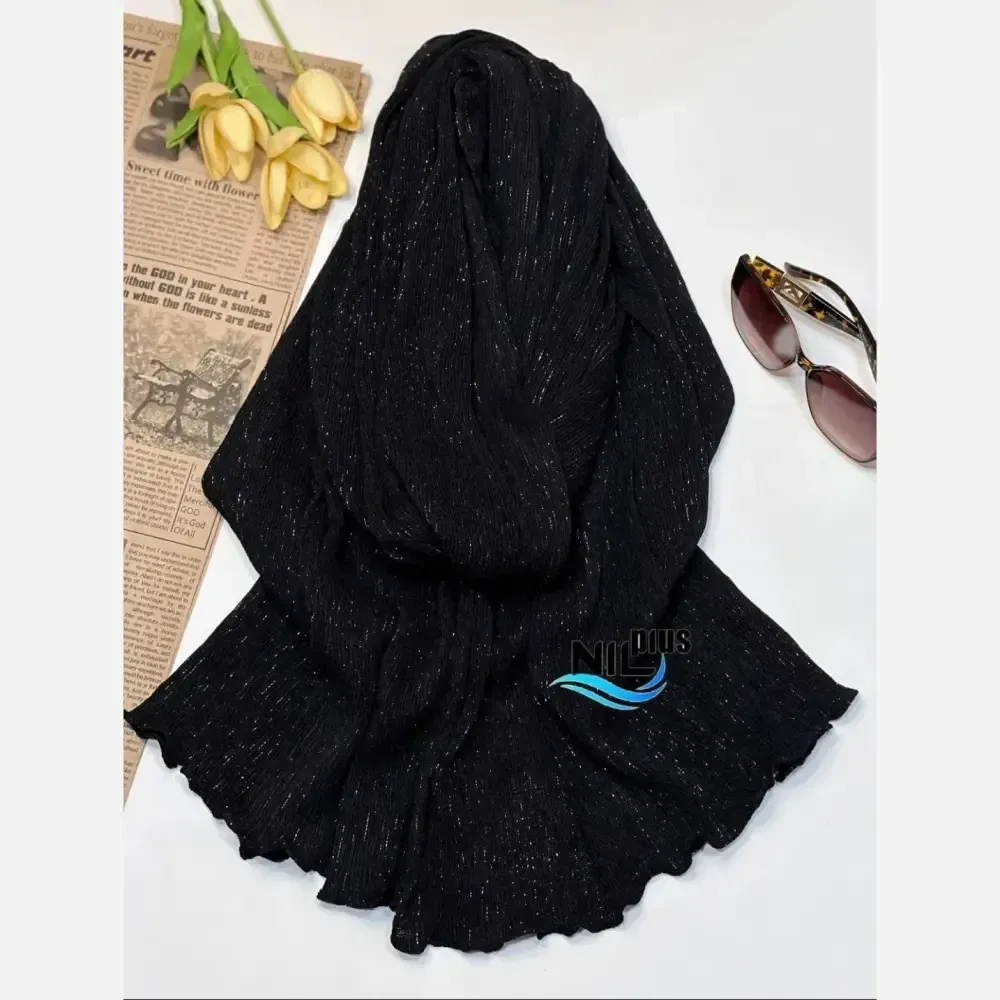 شال مشکی نخی برشکا لمه جت بلک قواره 200 در 75 سانت